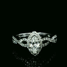 Load image into Gallery viewer, 0.50ct Marquise Cut Diamond Centre | 0.50cts Round Brilliant Cut Diamonds | Designer Ring | 14kt White Gold