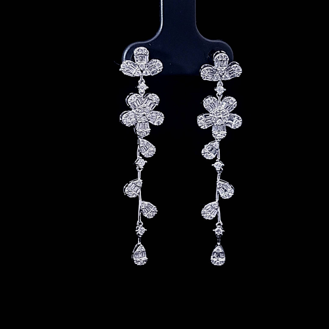 1.00cts Round Brilliant and Baguette Cut Diamonds | Designer Drop Earring | 18kt White Gold