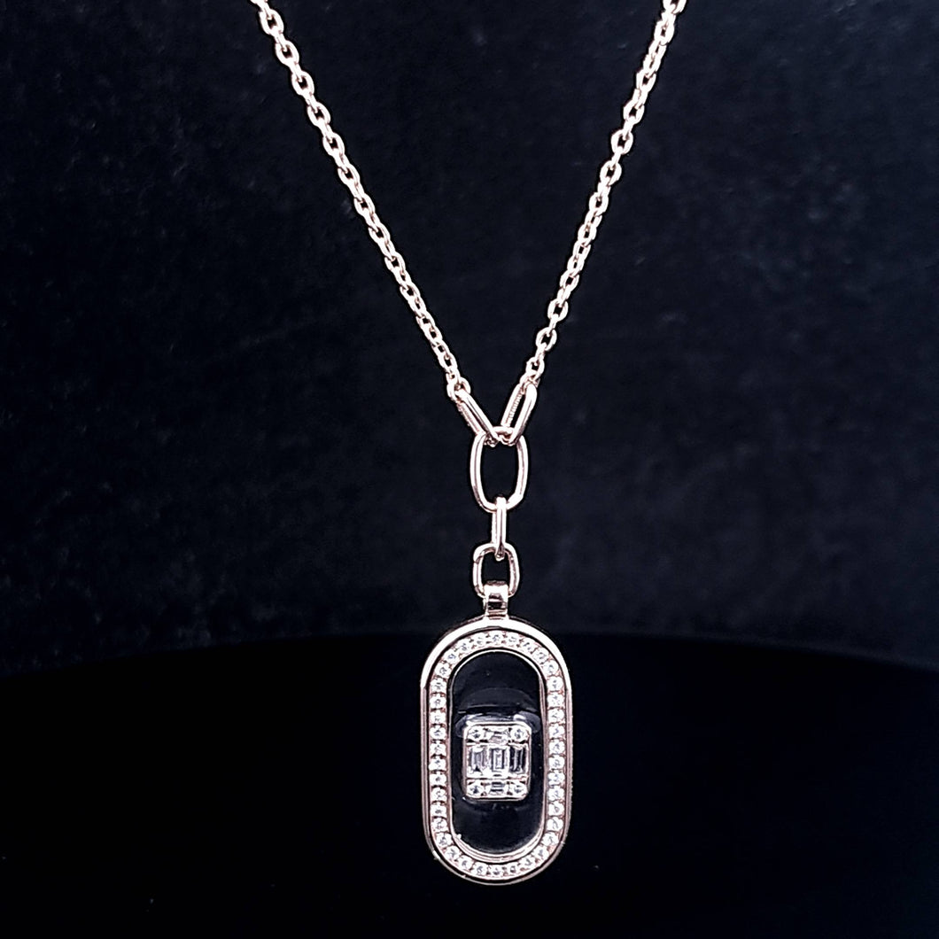 0.41cts [tw] Round Brilliant and Baguette Cut Diamonds | Designer Floating Diamond Necklace | 18kt Rose Gold