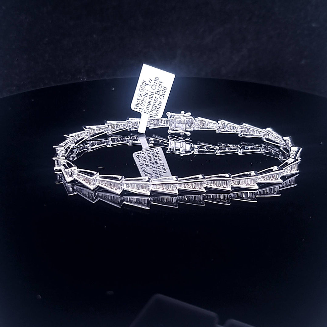 3.00cts Emerald Cut Diamonds | Designer Bracelet | 18kt White Gold