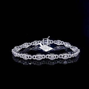 2.15cts Round Brilliant and Baguette Cut Diamonds | Designer Link Bracelet | 18kt White Gold