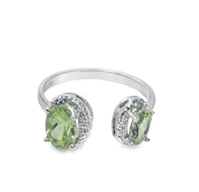Load image into Gallery viewer, 1.50cts [2] Oval Cut Green Peridots | 0.03cts Round Cut Diamonds | Designer Open Shank Ring | 10kt White Gold
