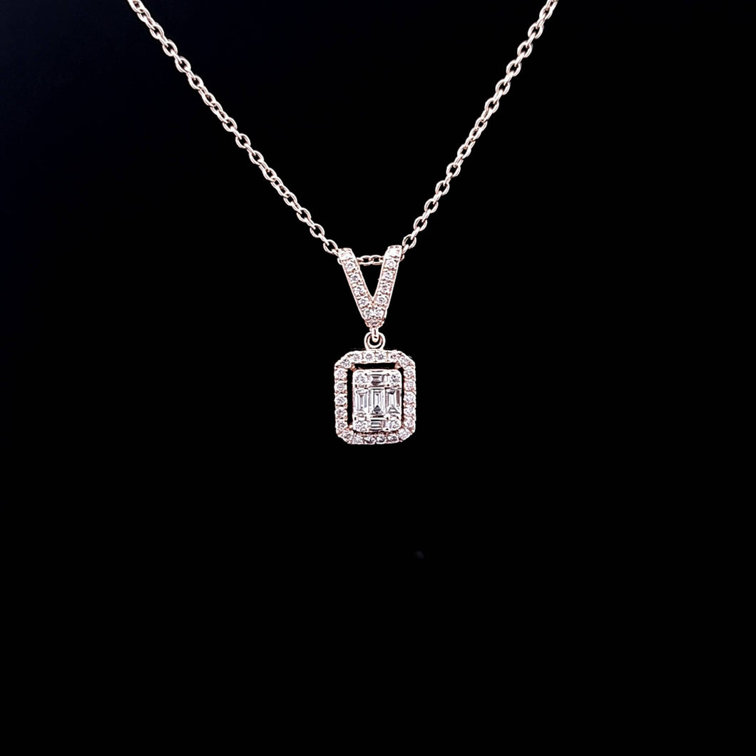 0.36cts [44] Round Brilliant and Baguette Cut Diamonds | Designer Pendant with Chain | 18kt Rose Gold