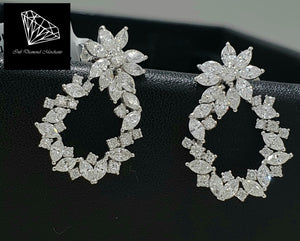 2.10cts [70] Marquise and Round Brilliant Cut Diamonds | Designer Drop Earring | 18kt White Gold
