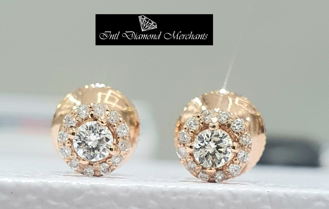 0.38cts [26] Round Brilliant Cut Diamonds | Designer Halo Earrings | 18kt Rose Gold