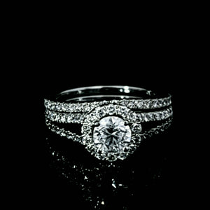 1.50cts Round Brilliant Cut Diamonds | Halo Design Bridal Twinset | 14kt White Gold