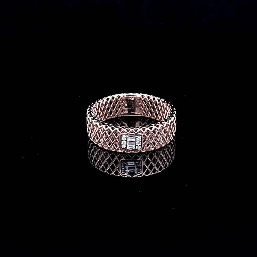0.06cts [9] Round Brilliant and Baguette Cut Diamonds | Desigenr Mesh Ring | 18kt Rose Gold