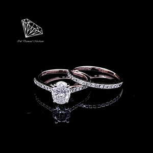 1.046ct Oval Cut Certified Diamond | 0.30cts [34] Round Brilliant Cut Diamonds | Pave Design Bridal Twinset | 18kt Rose Gold