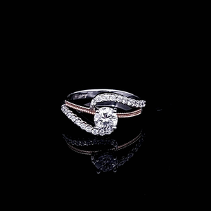 0.482ct Round Brilliant Cut Certified Diamond | 0.35cts [22] Round Brilliant Cut Diamonds | Custom Made Curved Ring | 18kt Rose and White Gold