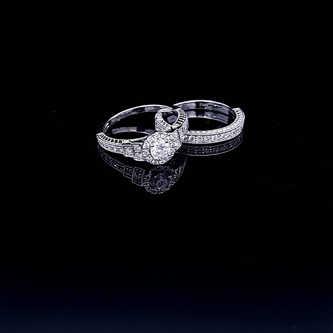 1.00cts Round Brilliant Cut Diamonds | Designer Bridal Twinset | 14kt White Gold
