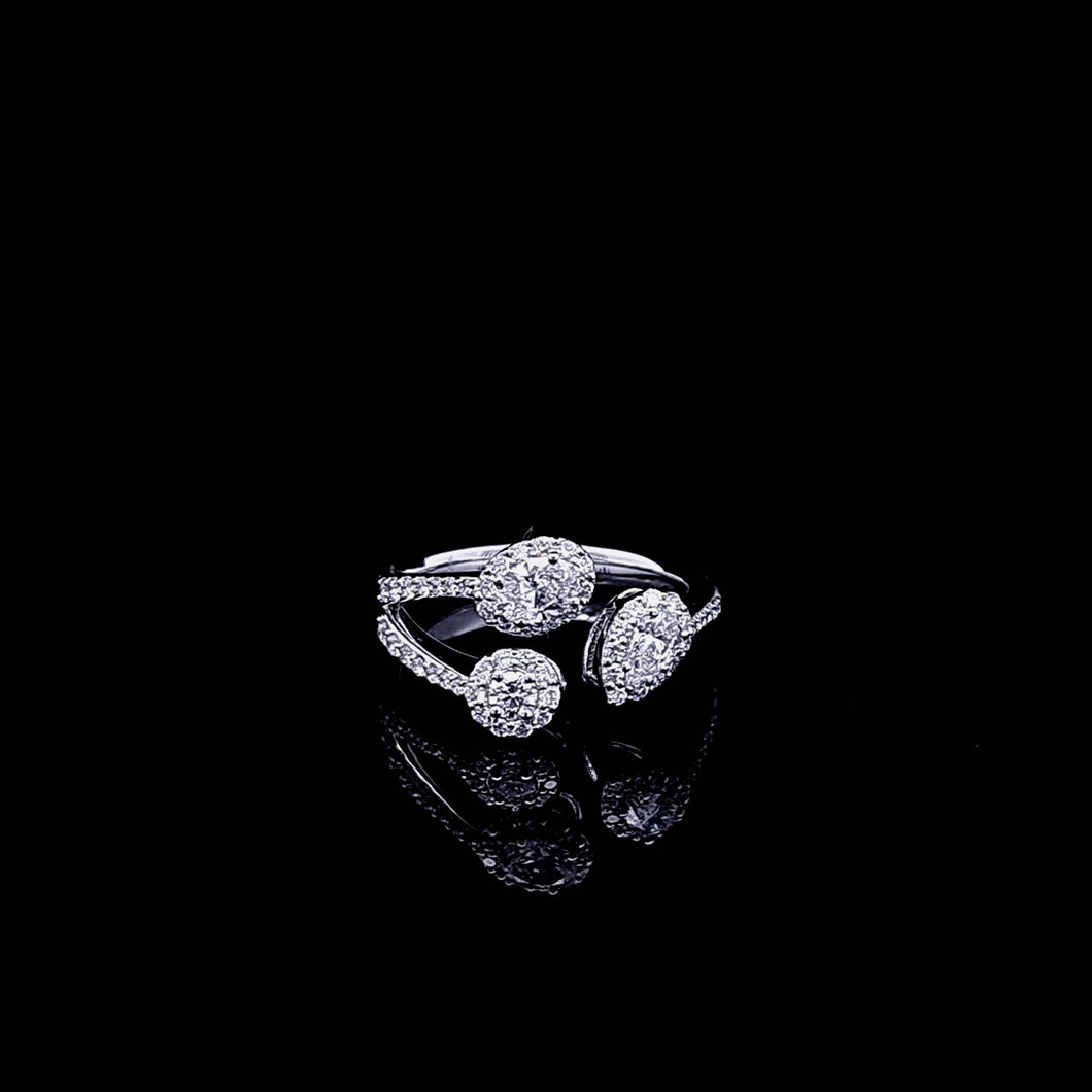 0.930cts [58] Pear, Oval and Round Brilliant Cut Diamonds | Designer Open Shank Ring | 18kt White Gold