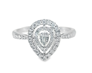 0.380cts Round Brilliant and Baguette Cut Diamonds | Pear Shape Diamond Ring | 18kt White Gold