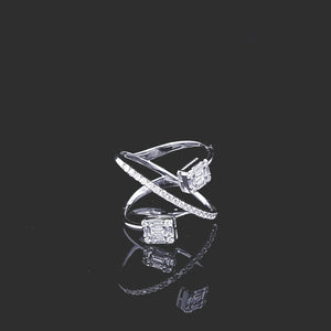 0.550cts [36] Round Brilliant and Baguette Cut Diamonds | Designer Crossover Ring | 18kt White Gold
