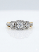 Load image into Gallery viewer, 1.00cts Round Brilliant Cut Diamonds | Designer Trilogy Ring | 14kt Yellow and White Gold
