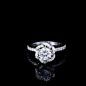 0.753ct Round Brilliant Cut Certified Diamond | 0.590cts [65] Round Brilliant Cut Diamonds | Designer Flower Ring | Size L 1/2 | 18kt White Gold