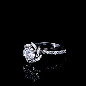 0.753ct Round Brilliant Cut Certified Diamond | 0.590cts [65] Round Brilliant Cut Diamonds | Designer Flower Ring | Size L 1/2 | 18kt White Gold