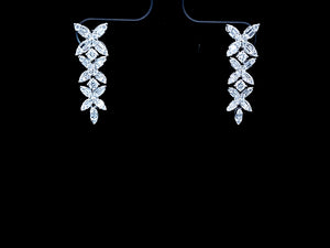0.800cts Round Brilliant and Baguette Cut Diamonds | Designer Drop Earings | 18kt White Gold