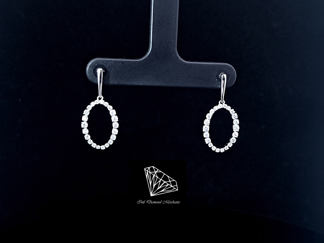 0.50cts Round Brilliant Cut Diamonds | Designer Oval Shape Drop Earring | 14kt White Gold