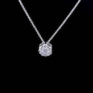 0.50cts [7] Round Brilliant Cut Diamonds | Designer Cluster Pendant with Chain | 14kt White Gold