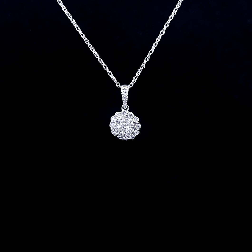 0.50cts Round Brilliant Cut Diamonds | Double Halo Design Pendant with Chain | 14kt White Gold