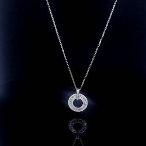 0.40cts [tw] Round Brilliant and Baguette Cut Diamonds | Designer Circular Pendant and Chain | 18kt White Gold