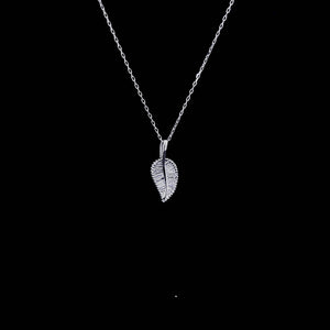 0.20cts Baguette Cut Diamonds | Designer Leaf Pendant with Chain | 18kt White Gold