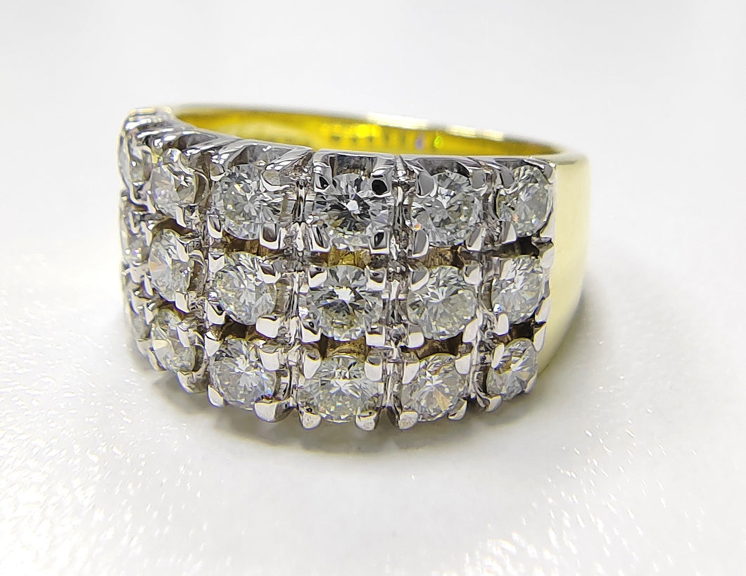 1.42cts [21] Round Brilliant Cut Diamonds | Designer 3 Row Ring | 18kt Yellow and White Gold