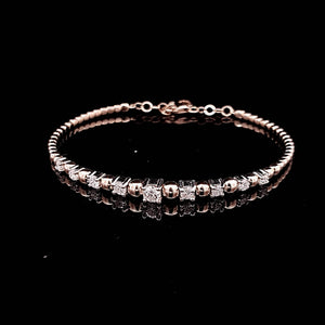 1.130cts [9] Round Brilliant Cut Diamonds | Designer Adjustable Bangle | 18kt Rose and White Gold