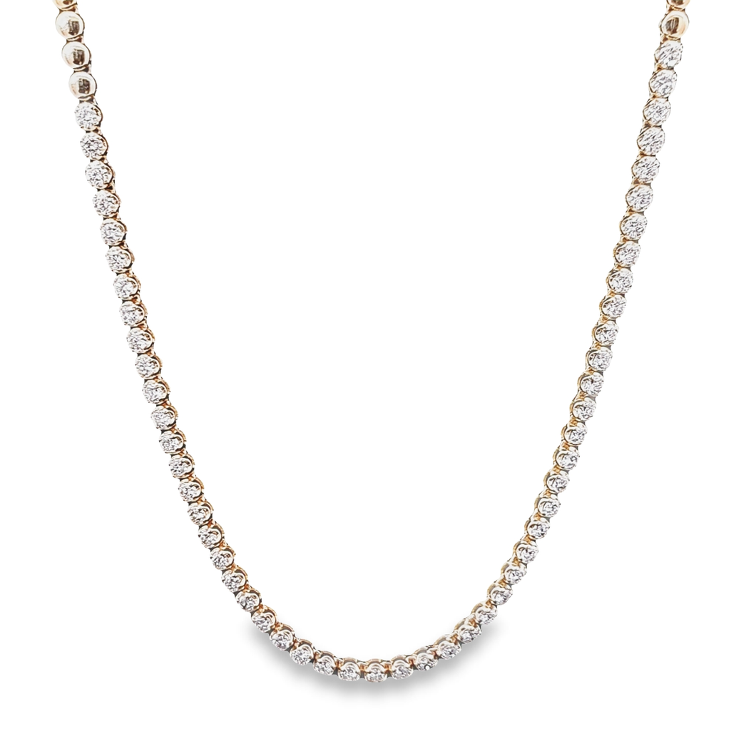 4.60cts [53] Round Brilliant Cut Diamonds | Crown Design Tennis Necklace | 18kt Yellow Gold