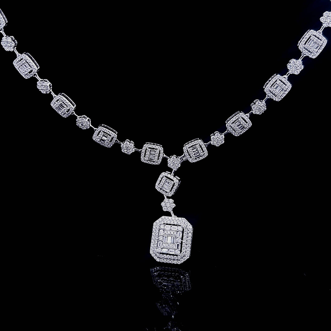 3.00cts [tw] Round Brilliant and Baguette Cut Diamonds | Designer Necklace with Removable Piece | 18kt White Gold