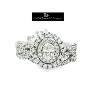 1.00cts Oval and Round Brilliant Cut Diamonds | Designer Bridal Twinset | 14kt White Gold