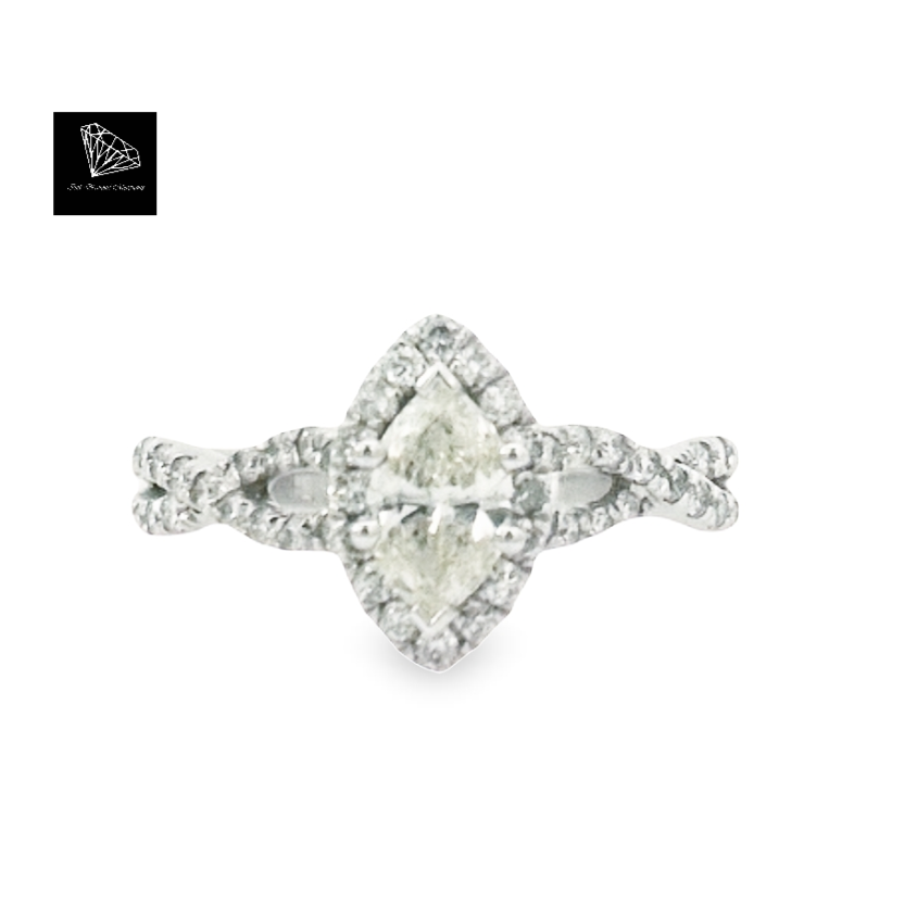 0.50ct Marquise Cut Diamond Centre | 0.50cts Round Brilliant Cut Diamonds | Designer Ring | 14kt White Gold