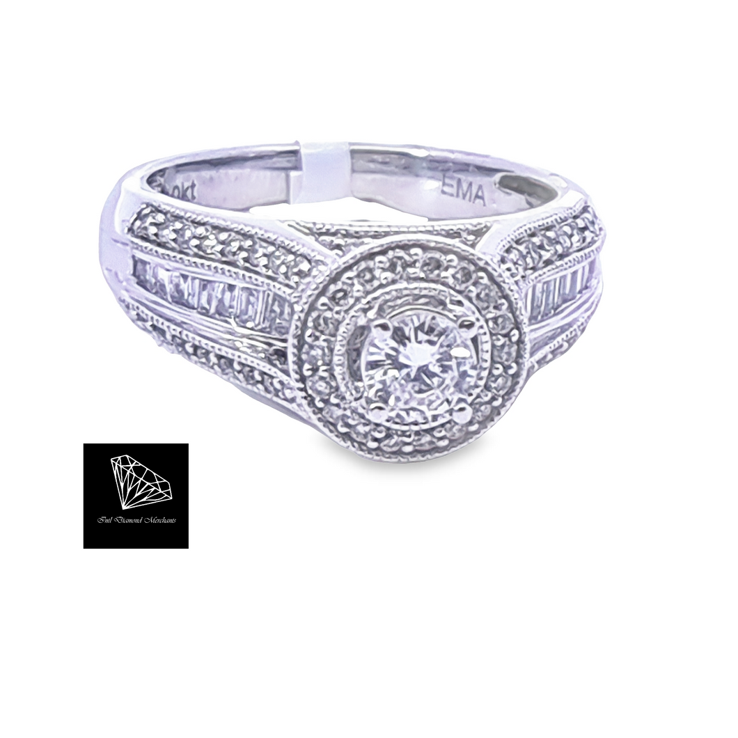 1.20cts | Round Brilliant and Baguette Cut Diamonds | Designer Ring | 10kt White Gold