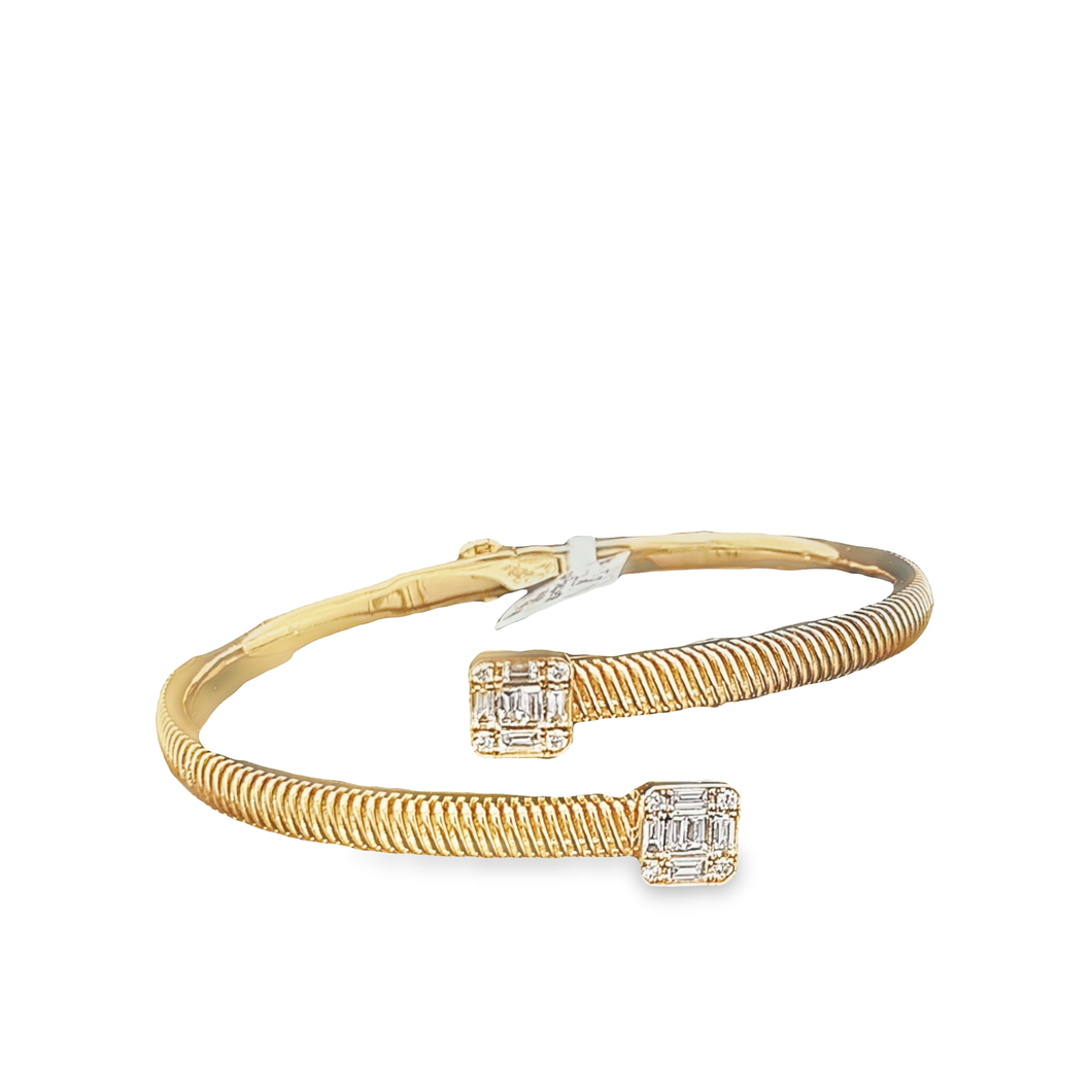 0.530cts [20] Round Brilliant and Baguette Cut Diamonds | Designer Clip Bangle | 18kt Yellow Gold