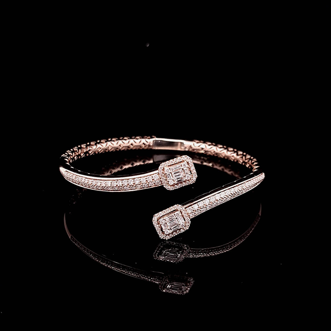 1.37cts [160] Round Brilliant and Baguette Cut Diamonds | Designer Flex Bangle | 18kt Rose Gold