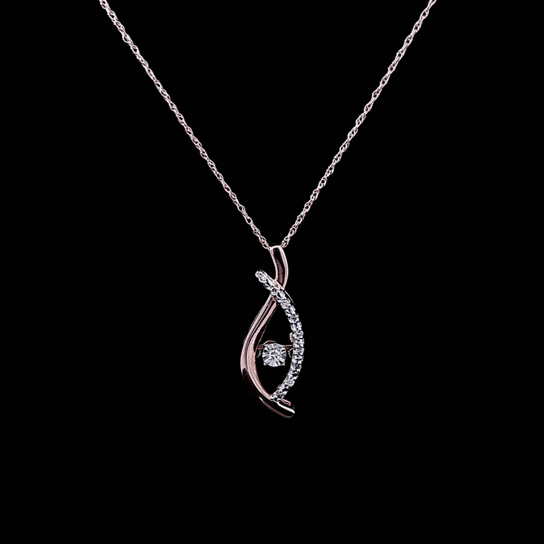 0.06ct [tw] Round Cut Diamonds | Dancing Diamond Pendant with Chain | 10kt Rose Gold
