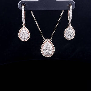 1.31cts [47] Round Brilliant Cut Diamonds | Designer Drop Earring and Necklace Set | 18kt Rose and White Gold