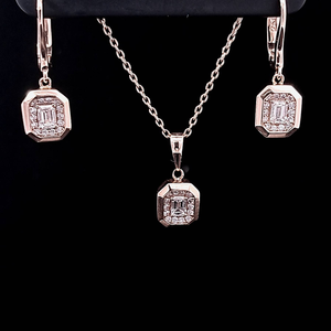 0.55cts [3] Emerald Cut Diamond Centres | 0.21cts [42] Round Brilliant Cut Diamonds | Necklace and Drop Earring Set | 18kt Rose Gold