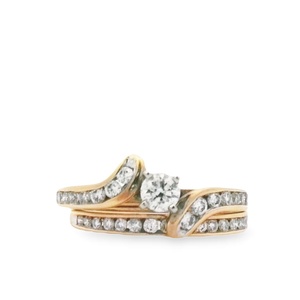 1.00ct Round Cut Diamonds | Swirl Design Bridal Set | 14kt Yellow Gold