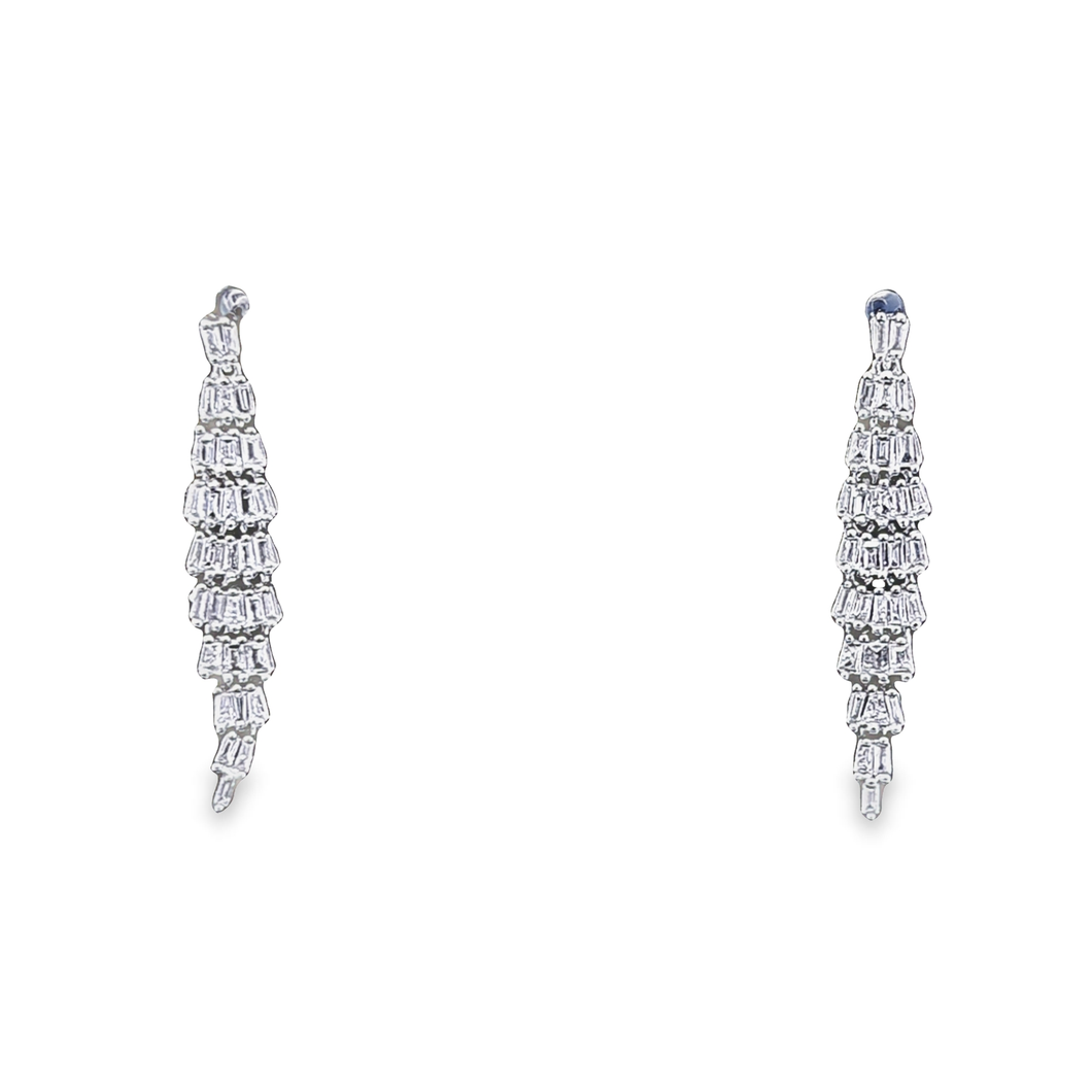 0.60cts Baguette Cut Diamonds | Designer Drop Earrings | 18kt White Gold