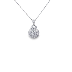 0.330cts Round Brilliant Cut Diamonds | Double Halo Cluster Pendant with Chain | 14kt White Gold