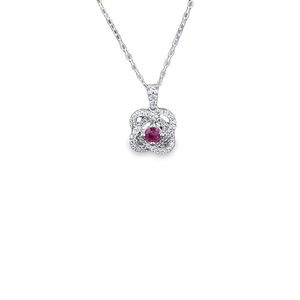 0.50ct Round Red Ruby | 0.21cts Round Cut Diamonds | Designer Pendand and Chain | 10kt White Gold