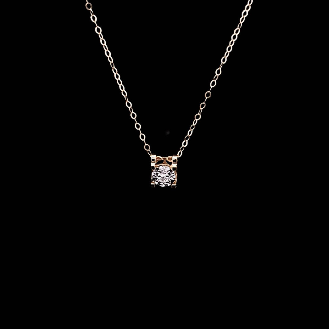 0.019ct Round Brilliant Cut Diamond | Designer Solitaire Pendant and Chain | 18kt Yellow Gold