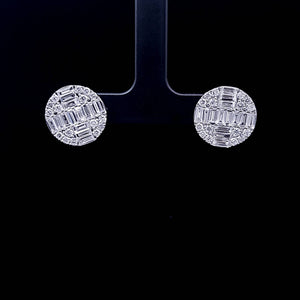 2.60cts [60] Round Brilliant and Baguette Cut Diamonds | Designer Illusion Earring | 18kt White Gold