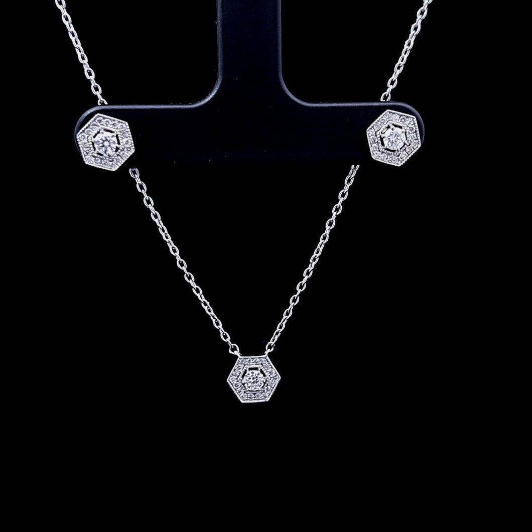 0.46cts [57] Round Brilliant Cut Diamonds | Designer Octagon Necklace and Stud Earring Set | 18kt White Gold