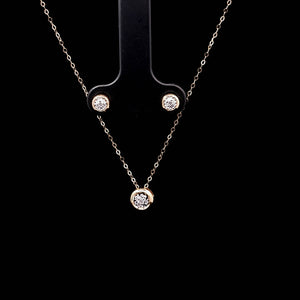 0.037cts [3] Round Brilliant Cut Diamonds | Designer Illusion Pendant, Chain and Stud Earring Set | 18kt Yellow Gold