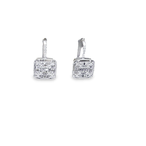 0.760cts [54] Round Brilliant and Baguette Cut Diamonds | Designer Drop Earring | 18kt White Gold