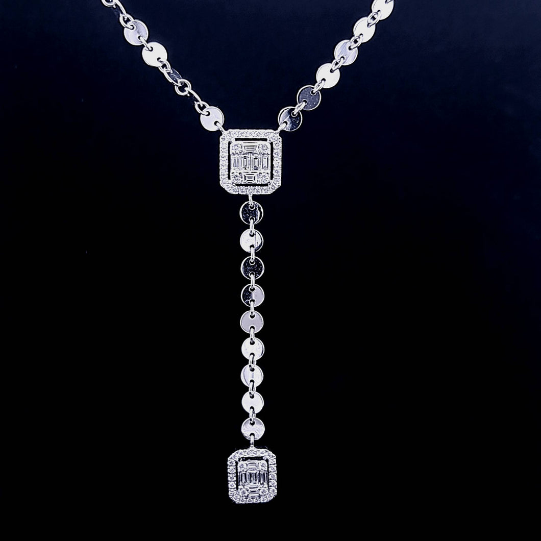 0.710cts [65] Round Brilliant and Baguette Cut Diamonds | Designer Necklace | 18kt White Gold