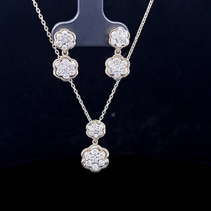 1.10cts [28] Round Brilliant Cut Diamonds | Designer Drop Necklace and Earring Set | 18kt Yellow and White Gold