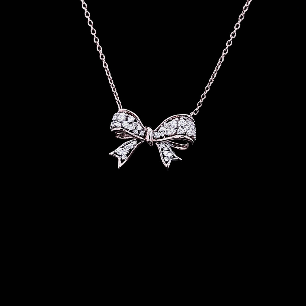 0.650cts [45] Round Brilliant Cut Diamonds | Designer Bow Pendant with Chain | 18kt Rose Gold